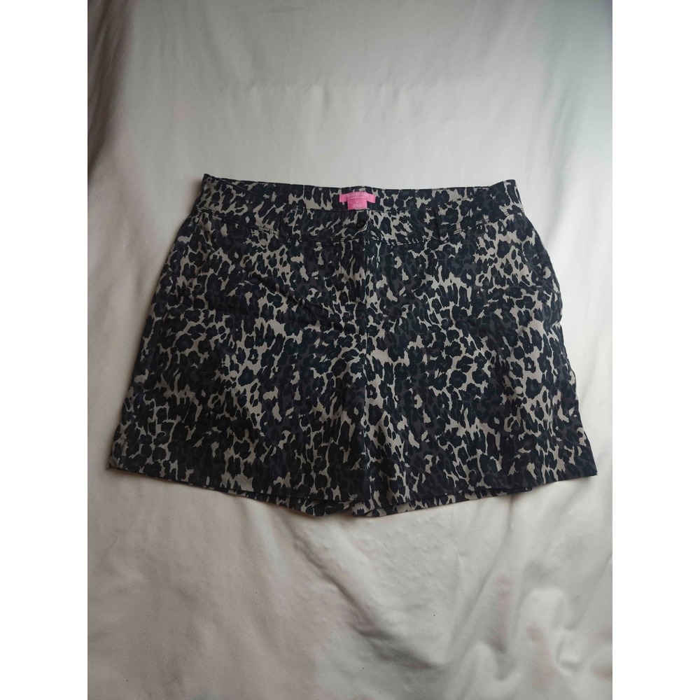 Isaac Mizrahi Shorts Womens Size 14 Gray Twill Animal Print Leopard Chino Casual